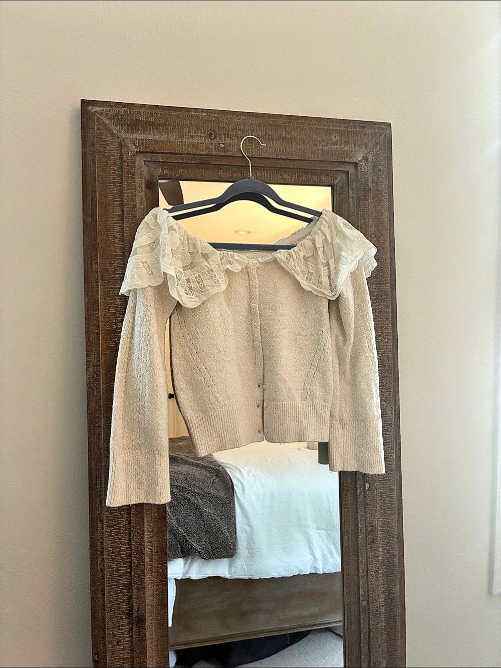 Maeve Knit Sweater with Lace Collar Cream XS (S)